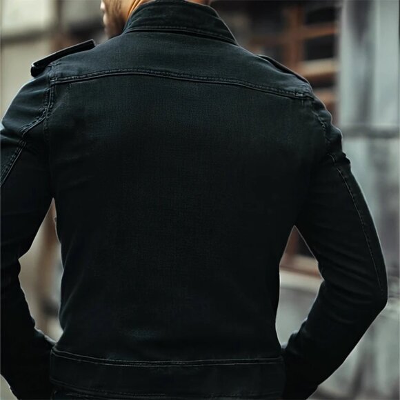 Men's Vintage Stand Collar Denim Jacket New, Size XL - Picture 3 of 17